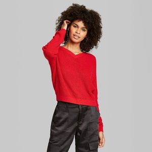 NWT V-Neck Cropped Sweater Red